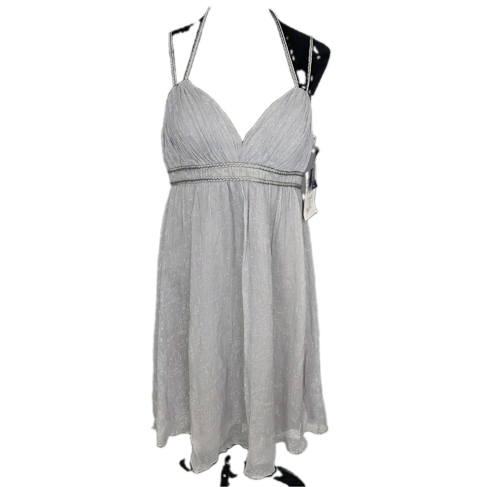 Oleg Cassini Silk Evening Babydoll Evening Dress Fairy Grecian 10 Silver Sparkle